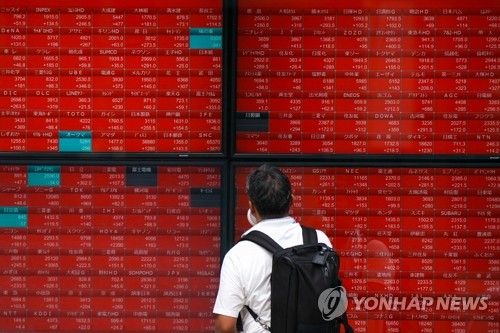 빨간색 일색인 日 닛케이지수 시황판