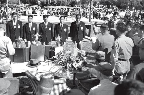 서울 토성초등학교 운동장에서 열린 헬싱키 올림픽 복싱 대표 선발전. 1952년 [임인식 제공]
