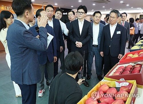 설명 듣는 한동훈 대표