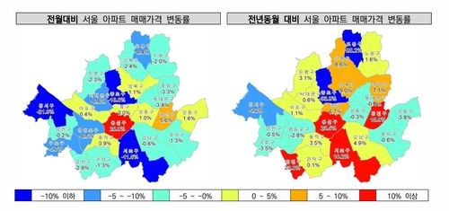 8월 서울 아파트 매매가격 변동률