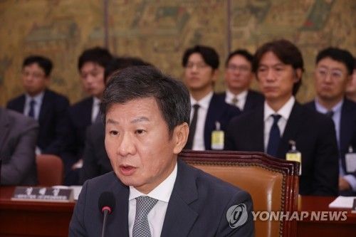 답변하는 정몽규 대한축구협회장