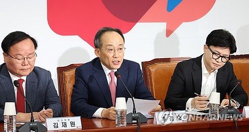 최고위원회의서 발언하는 추경호 원내대표