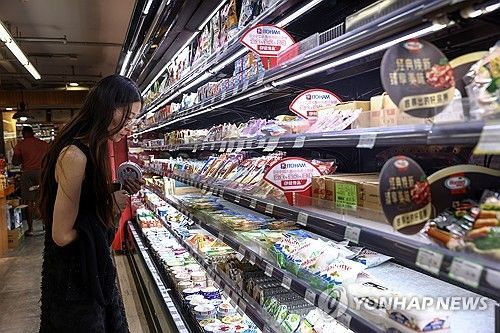 베이징 슈퍼마켓에서 장 보는 중국 소비자