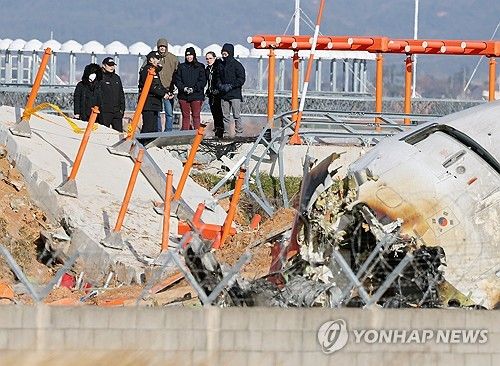 둔덕에 올라 사고 기체 바라보는 미국 합동조사팀