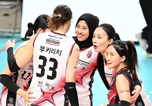 득점 후 기뻐하는 정관장 선수들 