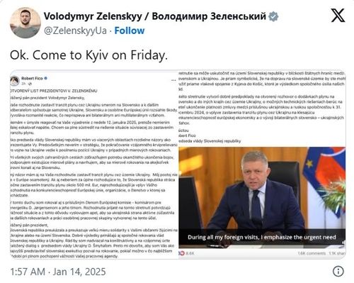 슬로바키아 총리 협상 제안에 응답한 젤렌스키 우크라이나 대통령