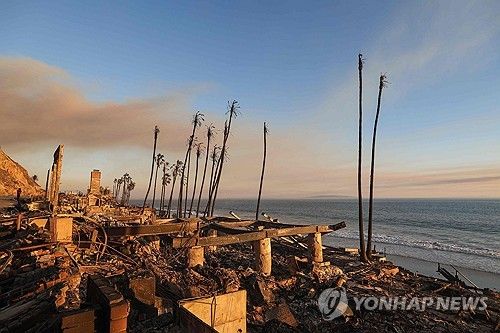 산불에 모두 타버린 말리부 지역 해변 주택