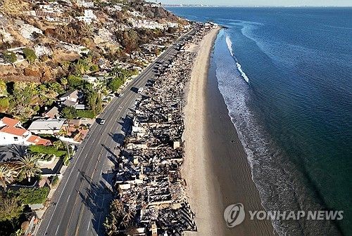 산불로 타버린 LA 말리부 해변의 집들 