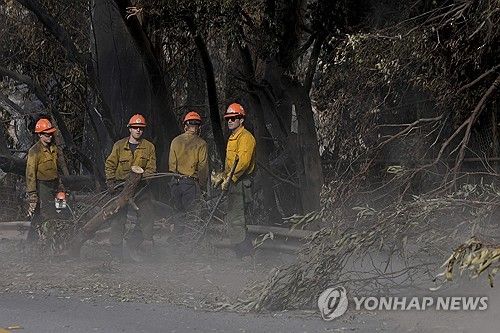 LA 산불 진화 중인 소방관들