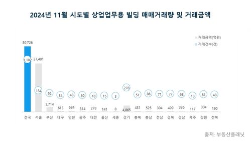 2024년 11월 시도별 상업·업무용 빌딩 거래량 및 거래 금액