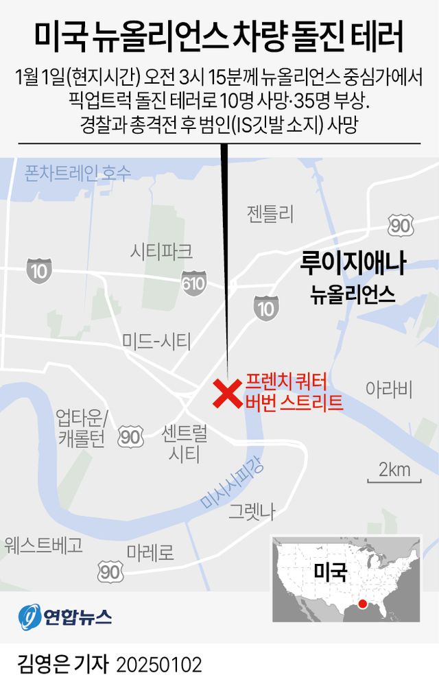 [그래픽] 미국 뉴올리언스 차량 돌진 테러