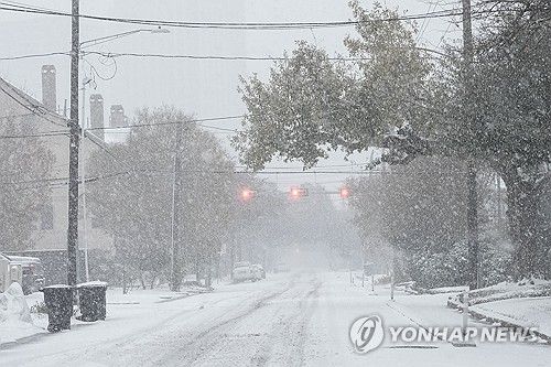 21일 텍사스 휴스턴에 눈보라가 치는 모습