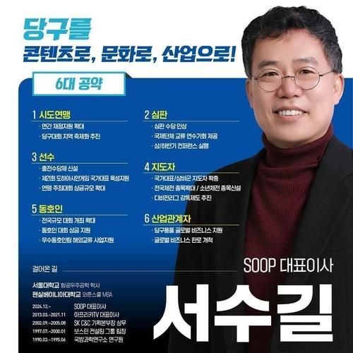 대한당구연맹 회장에 당선된 서수길 SOOP 대표이사