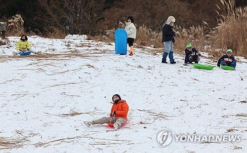 한라산에서 타는 썰매