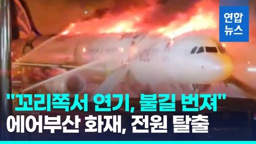 [영상] "꼬리쪽서 연기, 불길 번져"…김해공항 에어부산 화재, 전원탈출 - 2