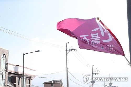 강풍에 펄럭이는 산불 조심 깃발