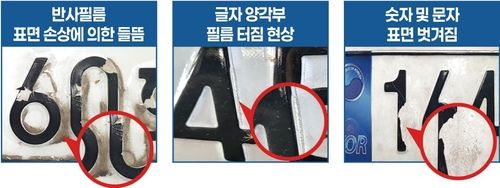 필름식 번호판 불량 예시