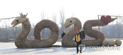 푸른 뱀의 해 첫날, 억새뱀 부부 조형물에서