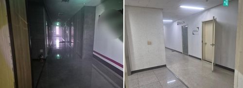 초진 이후 촬영된 BYC 건물 2층(왼쪽)과 5층 내부(오른쪽)