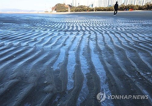 부산 다대포해수욕장 '살얼음'