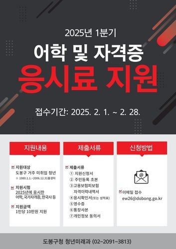 도봉구, 미취업 청년에 어학·자격증 시험 응시료 지원