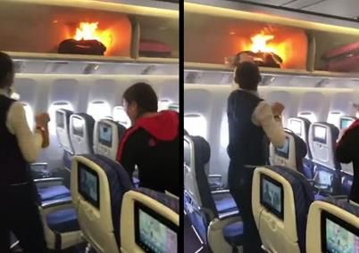 중국에서 발생한 기내 수화물 화재 진화