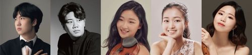 피아니스트 김송현(왼쪽부터), 피아니스트 선율, 바이올리니스트 박수예, 바이올리니스트 김서현, 리코디스트 방지연.[금호문화재단 제공. 재판매 및 DB 금지]