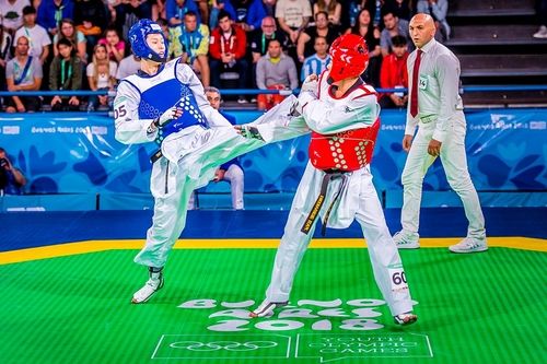 2018년 부에노스아이레스에서 열린 유스올림픽 태권도 경기 장면.