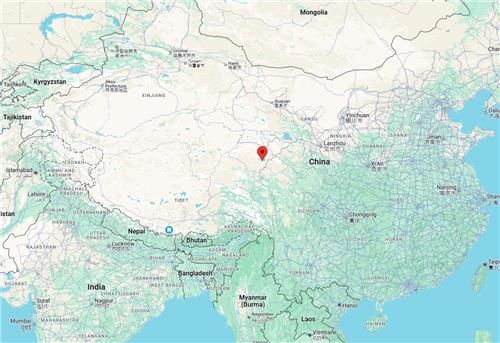 8일 지진 발생한 칭하이성 위치(붉은색 점)와 7일 시짱자치구 강진 위치(파란색 점)