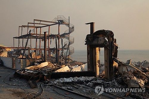 불에 탄 LA 팰리세이즈 지역의 건물