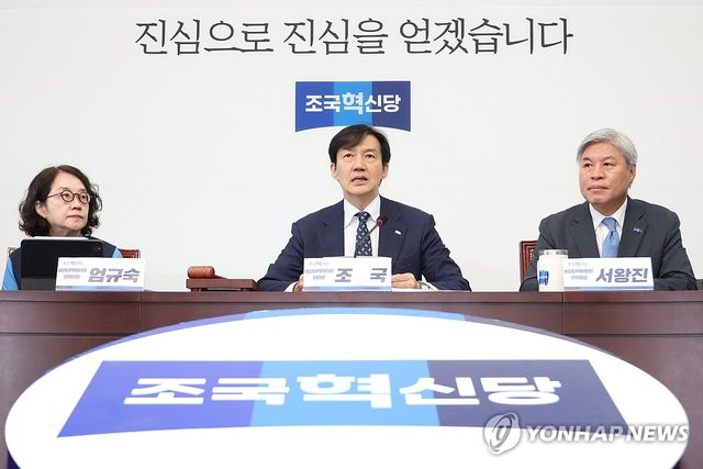 발언하는 조국 비대위원장