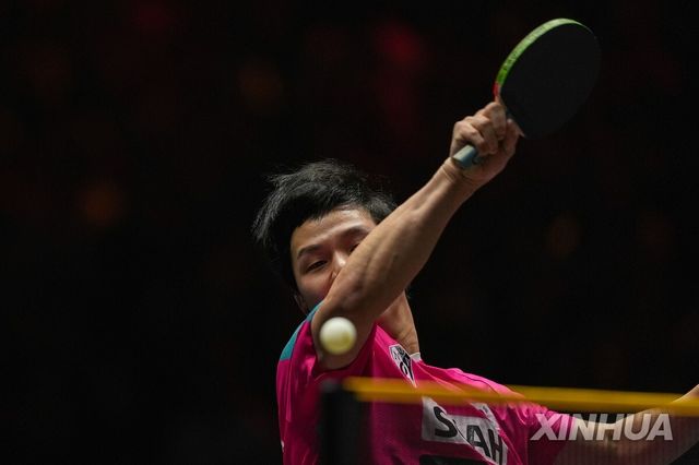 안재현의 이달 초 WTT 차이나 스매시 경기 장면