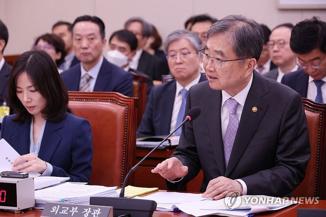 질의에 답하는 조현 외교부 장관