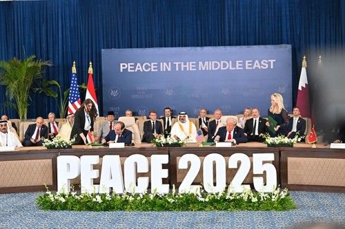 가자평화선언 서명하는 휴전 중재국 정상들