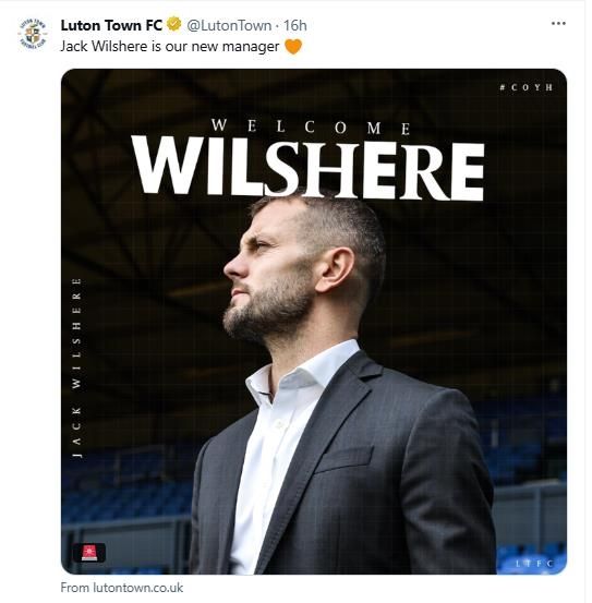 잭 윌셔를 감독으로 선임한 소식을 전한 루턴 타운.