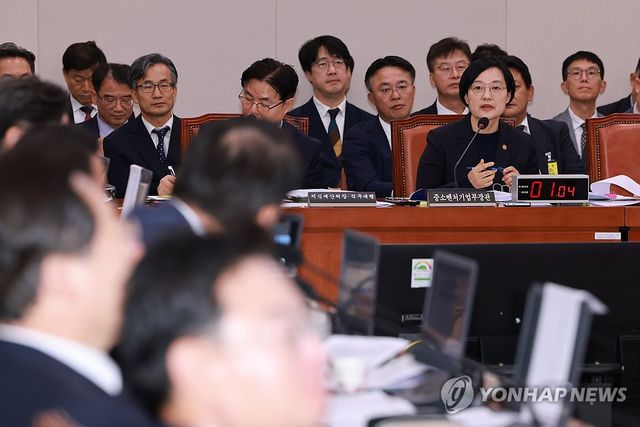 질의에 답하는 한성숙 중소벤처기업부 장관