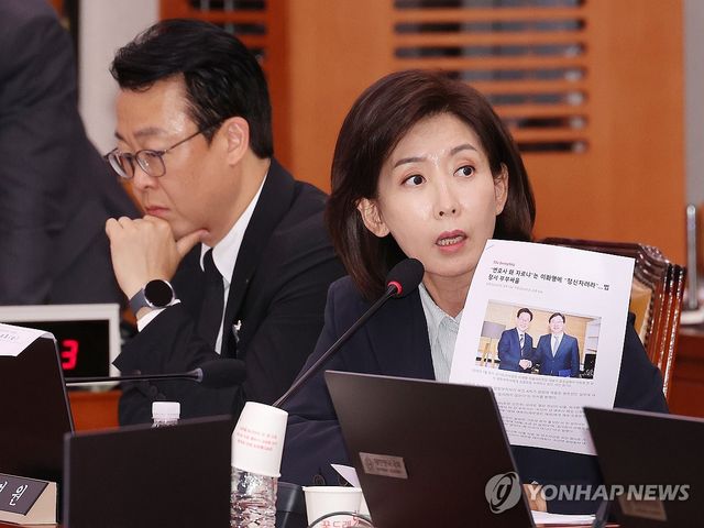 이화영 전 경기도 평화부지사에게 질의하는 나경원 의원