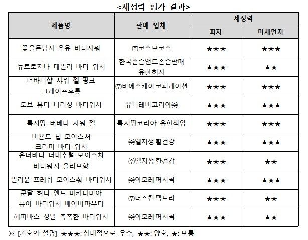 세정력 평가 결과