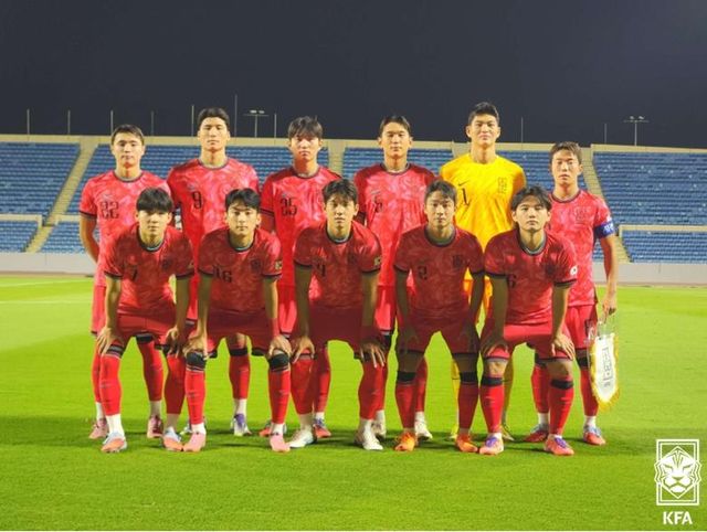 사우디아라비아와의 연습경기 1차전에 선발로 나선 U-22 대표팀 선수들.