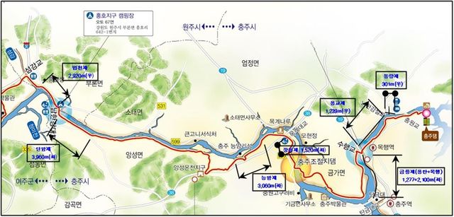 원주지방환경청 담당 국가하천 자전거길 노선도(L=16.3km)
