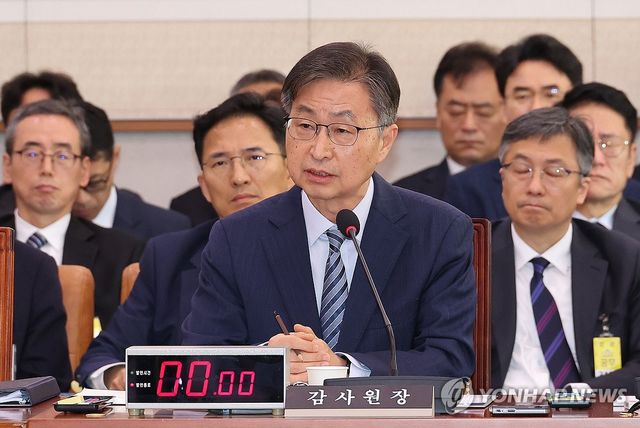 질의에 답하는 최재해 감사원장