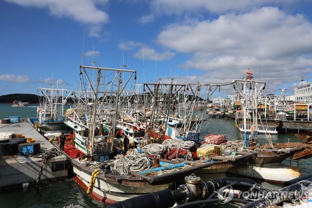 태안 신진항에 정박한 어선들