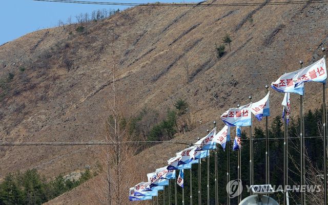 대형산불 피해지의 펄럭이는 산불조심 깃발
