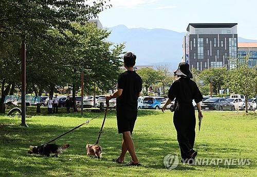 반려동물과 산책하는 시민