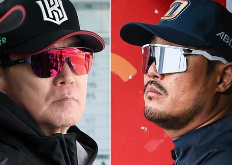 프로야구 kt 이강철 감독(왼쪽)과 NC 이호준 감독