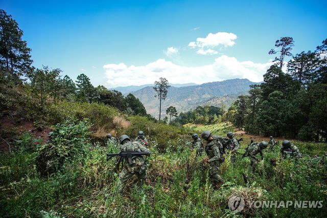 멕시코 게레로에서 양귀비 작물 제거하는 장병들