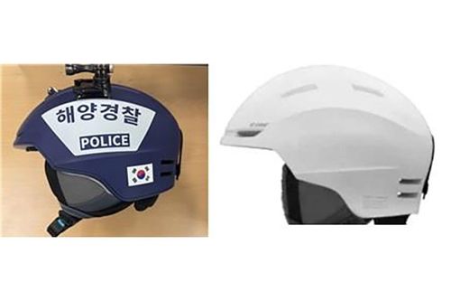 해경 함정 요원 안전모(왼쪽)와 스키장 안전모(오른쪽)