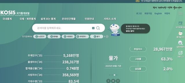정상 운영중인 국가통계포털(KOSIS)