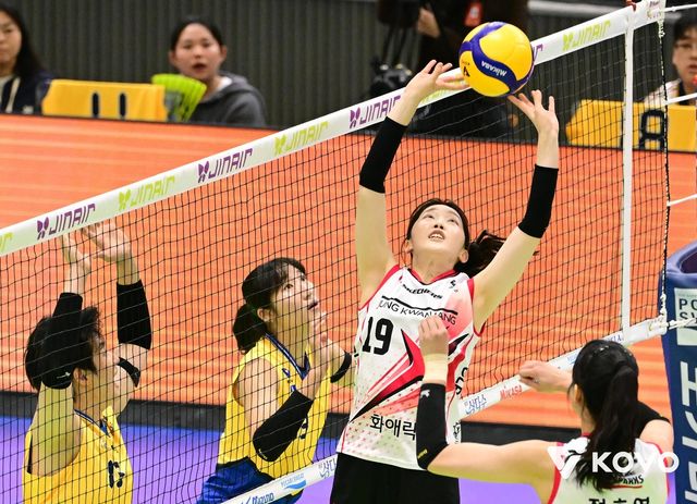 토스하는 정관장의 세터 최서현(중앙 19번)