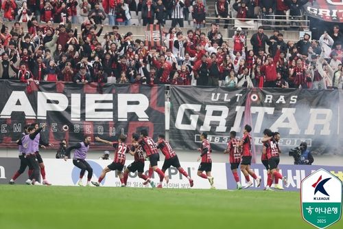 류재문의 역전 결승골에 환호하는 FC서울 선수들